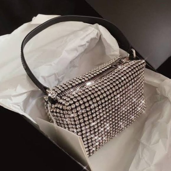 Alexander Wang heiress pouch rhinestone mesh women handbag sparkle top handle - Picture 6 of 11